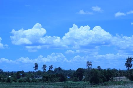 Reservoir with water and clouds are beautifulの写真素材