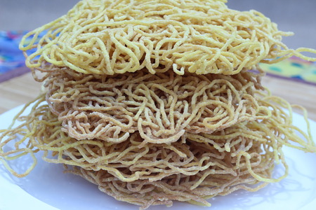 Noodles Crispy golden yellow color has not cookの写真素材