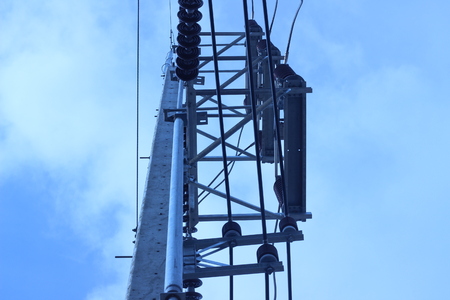 The big, strong power pole Crow sky as the backgroundの写真素材
