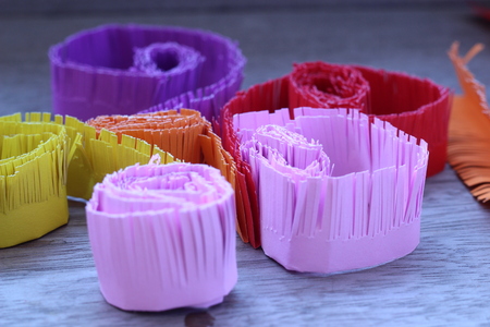 Colorful paper were then lined up to wait for the introduction of artificial flowersの写真素材