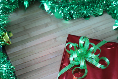 Gift box of multi-colored ribbons arranged beautifully