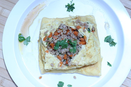 Diced pork with carrot, onion, garlic, tasty foods (Thailand)の写真素材