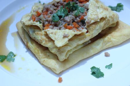 Diced pork with carrot, onion, garlic, tasty foods (Thailand)の写真素材