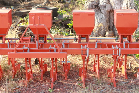 The gardening machine parts were removed outdoorsの写真素材