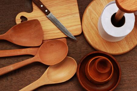 Wooden containers are arranged on a brown backgroundの写真素材