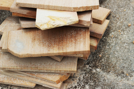The rough sandstone is cut into rectangular sheetsの写真素材