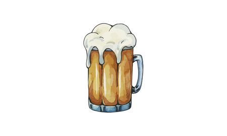 glass of beer with foam in watercolor paintingのイラスト素材