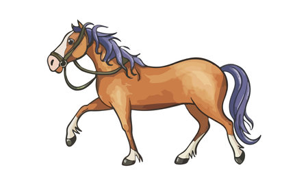 A beautiful Vector horse in Watercolor farm animal isolated on a white background. Hand-drawn horse illustration.のイラスト素材