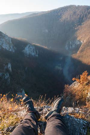 Scout on top of the mountainの写真素材