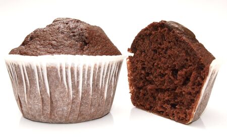 Muffin - Chocolate, 1 and a half on white backgroundの写真素材