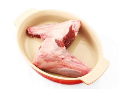 Raw red meat, chopped, in a dutch oven, unseasonedの写真素材