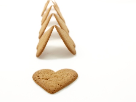 Heart shaped gingerbread, white background