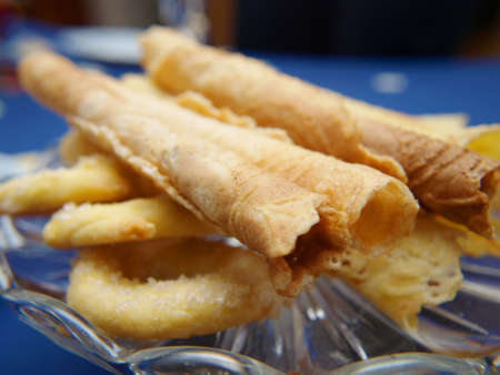 Krum kaker, norwegian cookies, old christmas traditionの写真素材