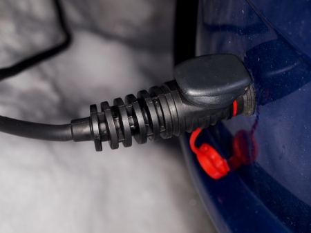 Closeup of car engine heating system, isolated towards snowの写真素材
