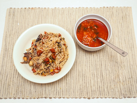 Rice and tomato soupの写真素材