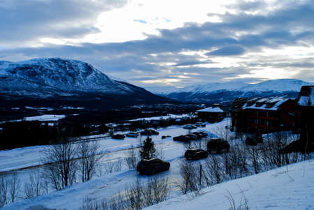 View over snowy landscape in Norwayの写真素材