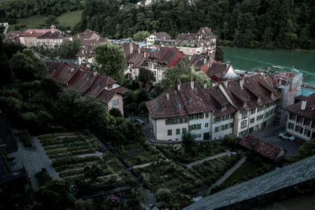 Looking out over houses and the canal in Bernの写真素材