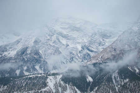 Snowy himalayan mountains by Ledar village, trekking Annapurna circuit, Nepal, Asia
