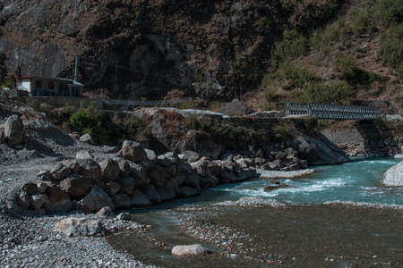 Mountain village Tal by Marshyangdi river along Annapurna circuit, Nepal