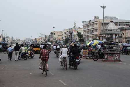 Puri, India - February 3, 2020: Crowded street with unidentified people in traffic close to Jagannath temple on February 3, 2020 in Puri, Indiaのeditorial素材