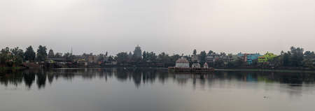 Bhubaneswar, India - February 4, 2020: Panoramic view over Bindu Sagara lake with reflection of the historic temples on February 4, 2020 in Bhubaneswar, Indiaのeditorial素材