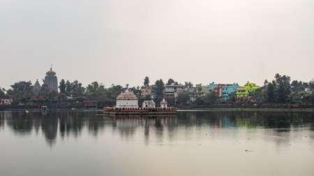 Bhubaneswar, India - February 4, 2020: View over Bindu Sagara lake with reflection of the historic temples on February 4, 2020 in Bhubaneswar, Indiaのeditorial素材