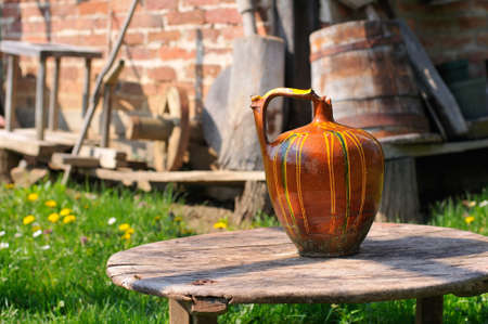Old clay water cupの写真素材