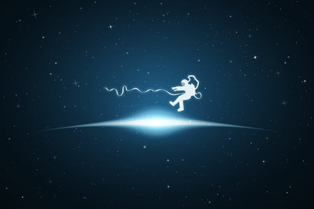 Astronaut in space. Cosmonaut isolated silhouette. Glowing outlineのイラスト素材