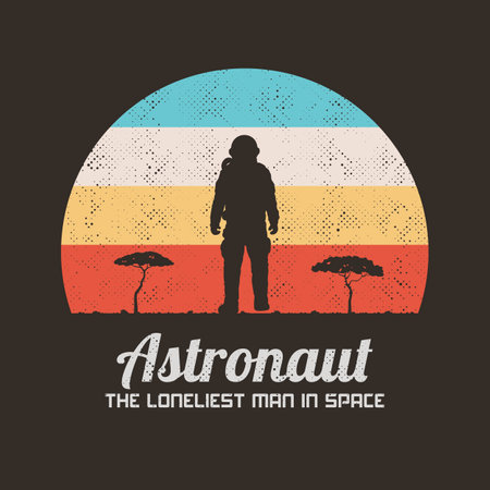Lonely astronaut. Cosmonaut silhouette. Man on desert planetのイラスト素材