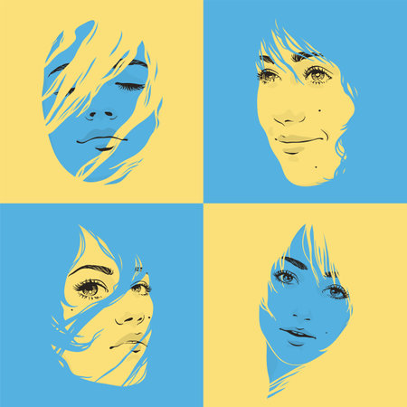 Ukrainian woman face. Abstract yellow blue patriotic female portraitsのイラスト素材
