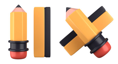 Yellow and black pencil ruler isolated on white background. Labor Day. 3d rendering.の写真素材