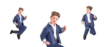 3D rendering of a young businessman running isolated on white background.の写真素材