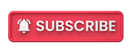 Subscribe button red color 3d graphic with social media notification icon inside