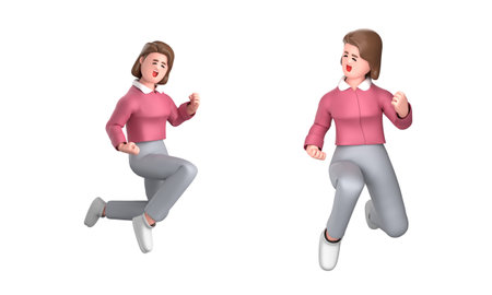 3d rendering of a young woman running, isolated on white background