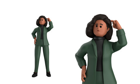 Young woman in a green suit and a black woman in a green jacket.
