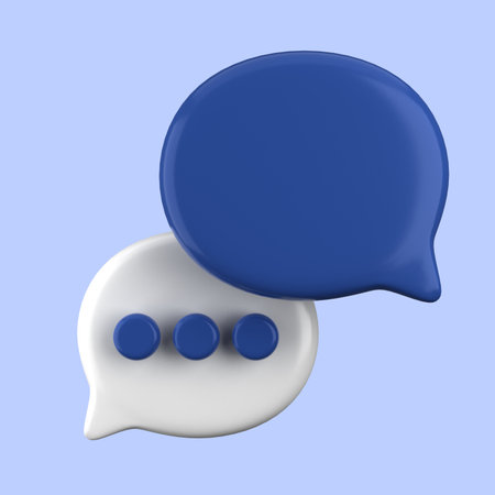 3d illustration of blue speech bubble with white dots over blue background
