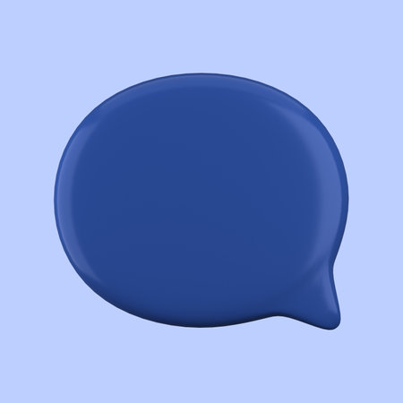 Blue glossy speech bubble isolated on blue background. 3D rendering.