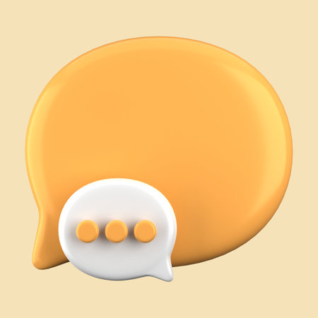 3d rendering of yellow speech bubble with white dots isolated on yellow backgroundの写真素材