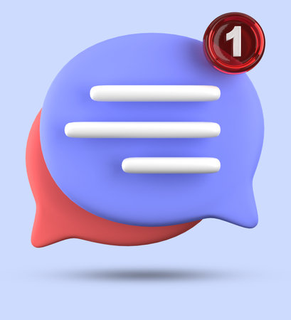 Chat bubble with text and red button. 3d vector illustration.の写真素材