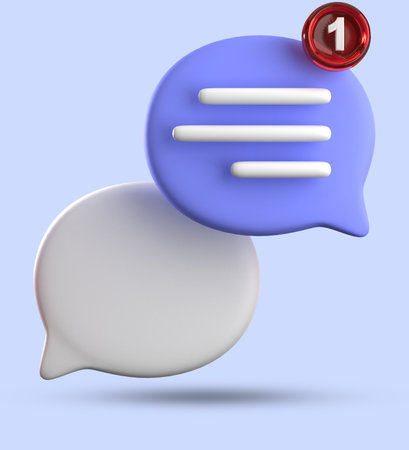 3d rendering of a speech bubble with a number one and a red buttonの写真素材