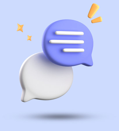 Speech bubble icon isolated on blue background. 3D illustration.