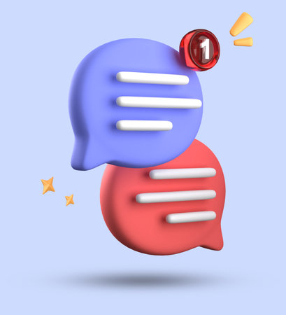 Communication concept with 3d speech bubbles isolated on blue background.の写真素材