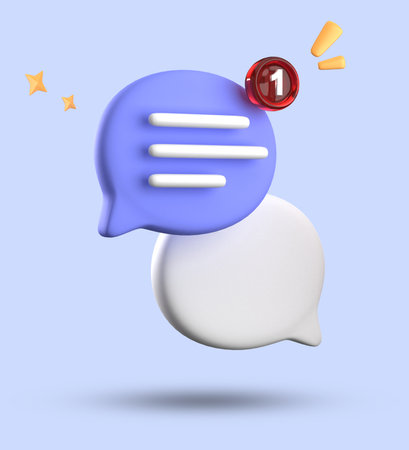 Speech bubble icon on blue background. 3d render illustration.