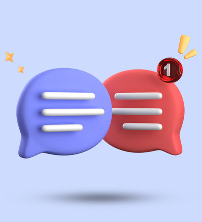 3D Illustration of Two Speech Bubbles Isolated on Blue Backgroundの写真素材