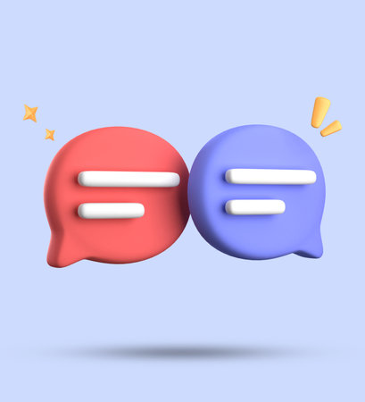 3d illustration of two speech bubbles with text on a blue backgroundの写真素材