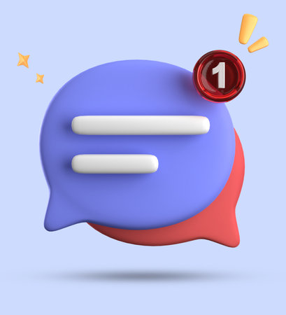 3d render of chat bubble with number one and exclamation mark