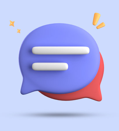 3d rendering of a chat bubble with a shadow on a blue backgroundの写真素材