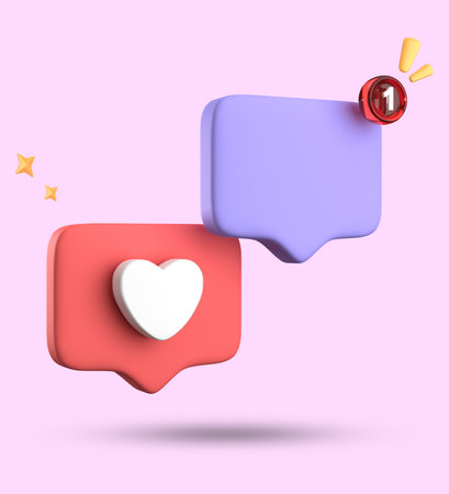3d render of speech bubble with heart icon isolated on pink background