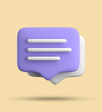 Speech bubble icon. 3d render illustration isolated on yellow background