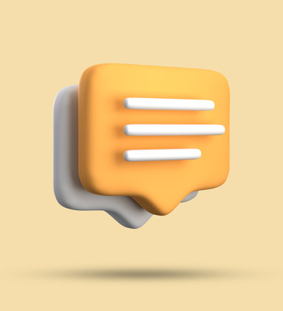 Speech bubble icon. 3d illustration of speech bubble icon isolated on yellow backgroundの写真素材